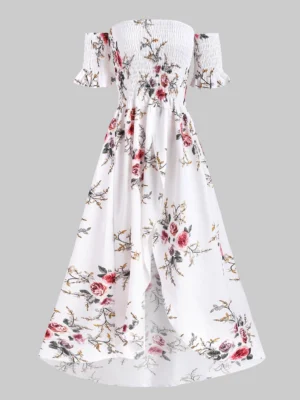 Flower Off Shoulder Smocked Tulip Dress